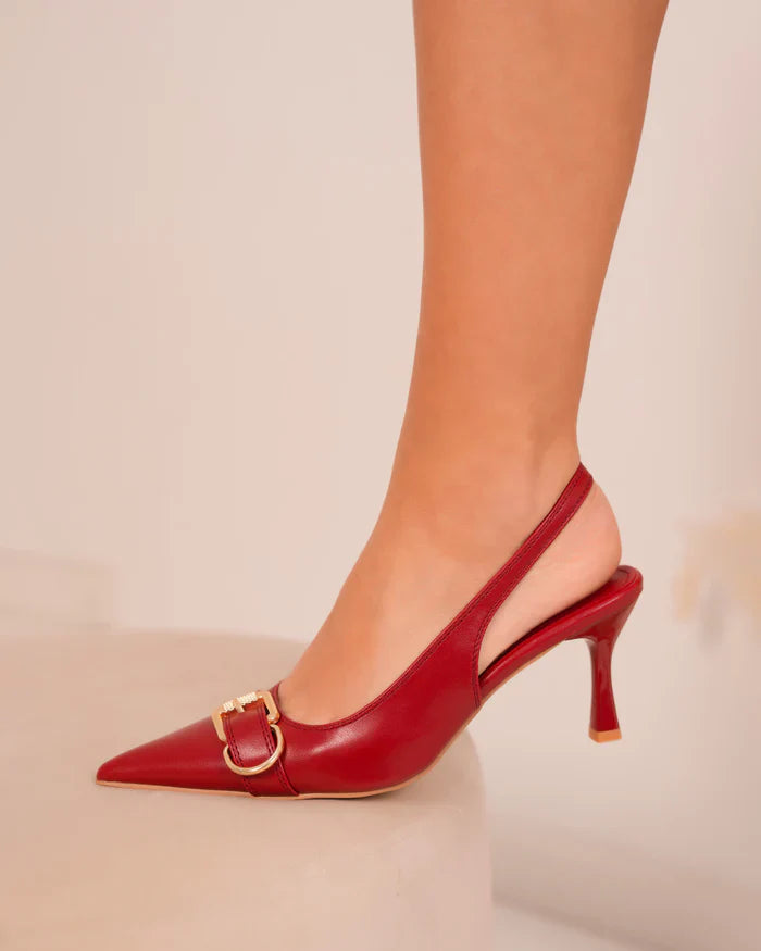 Escarpin à talons hauts bordeaux avec bride arrière et boucle métallique