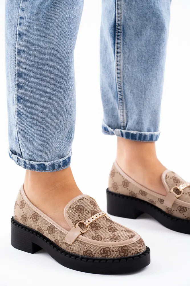 Mocassins plats pour femme avec chaîne doré