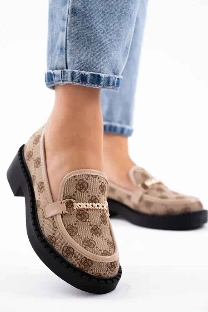 Mocassins plats pour femme avec chaîne doré