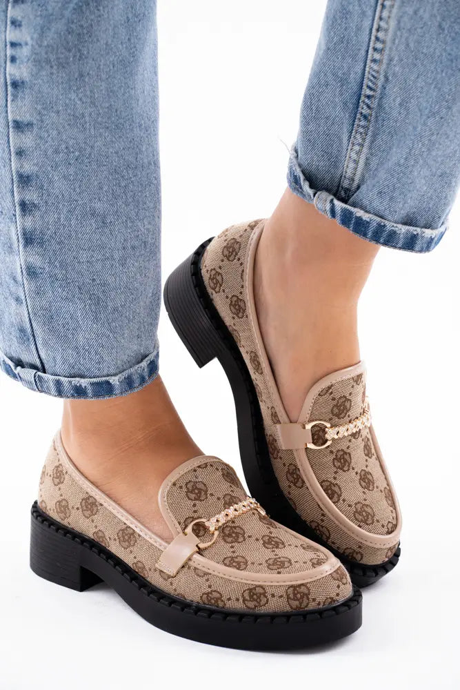 Mocassins plats pour femme avec chaîne doré