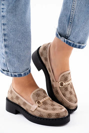 Mocassins plats pour femme avec chaîne doré