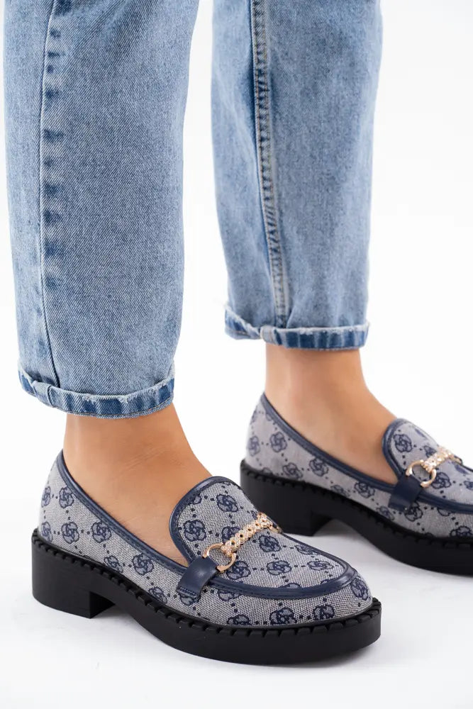 Mocassins plats pour femme avec chaîne doré