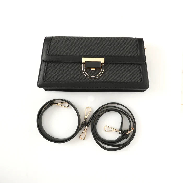 Sac à main élégant en tissu brodé et cuir