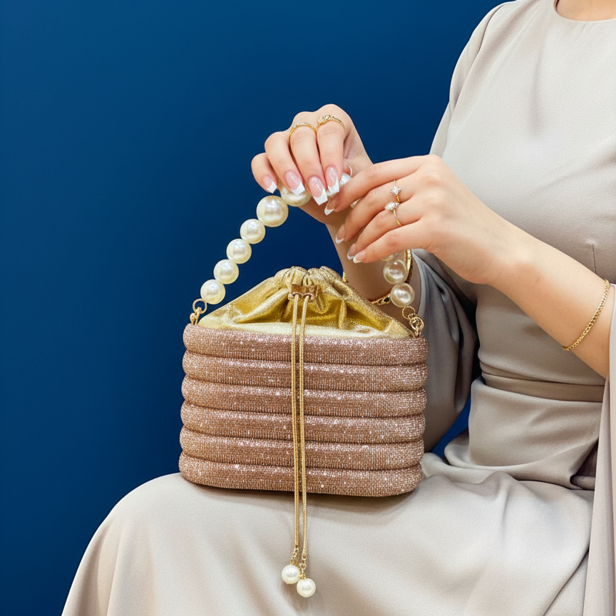 Sac en strass avec poignée en perles