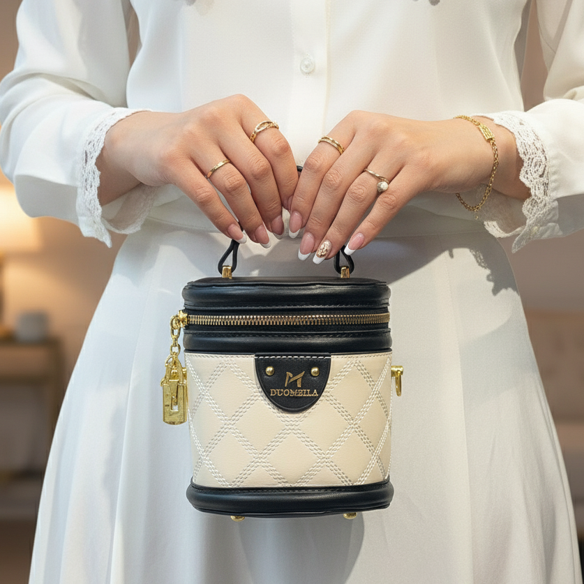 Sac bandoulière cylindrique à bijoux en cuir