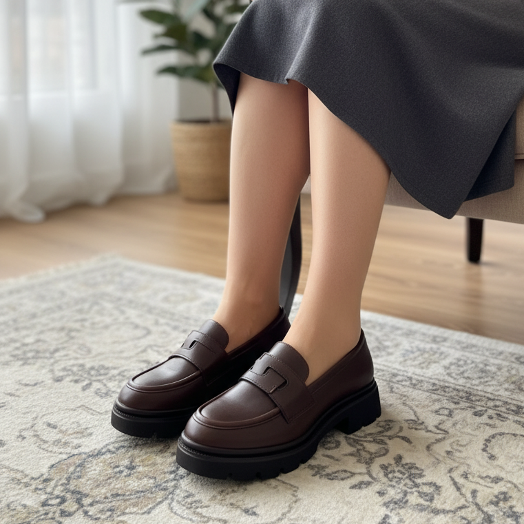 Mocassins marron à semelle épaisse et bride décorative