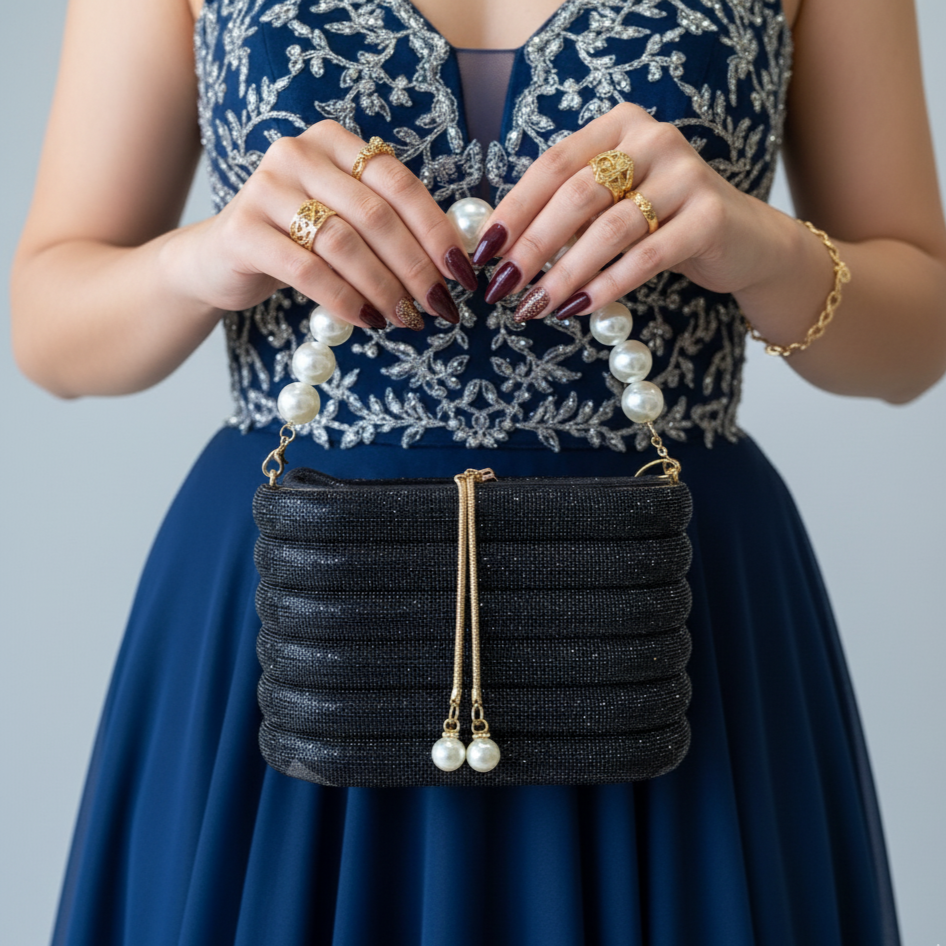 Sac en strass avec poignée en perles