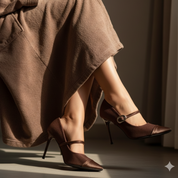 Escarpins noirs femme à talon aiguille – bout pointu et lanière dorée chic