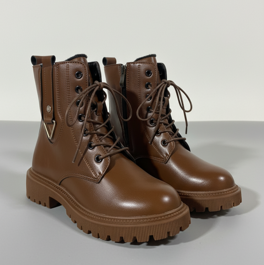 Bottines Montantes à Lacets et Semelle Crantée