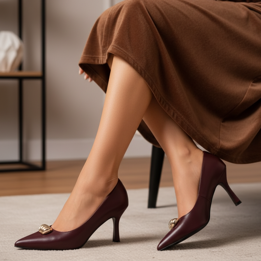 Escarpins femme décor bijou doré chic