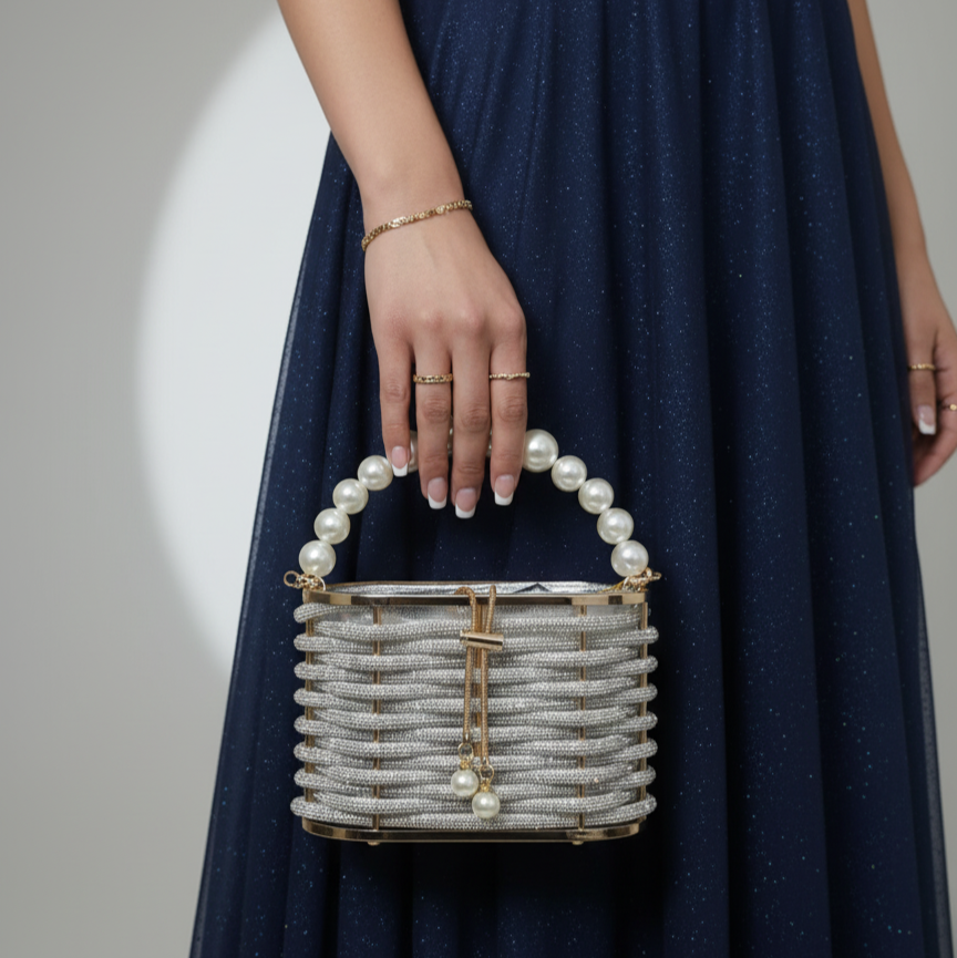Sac à main seau de soirée de luxe pour femme avec perles
