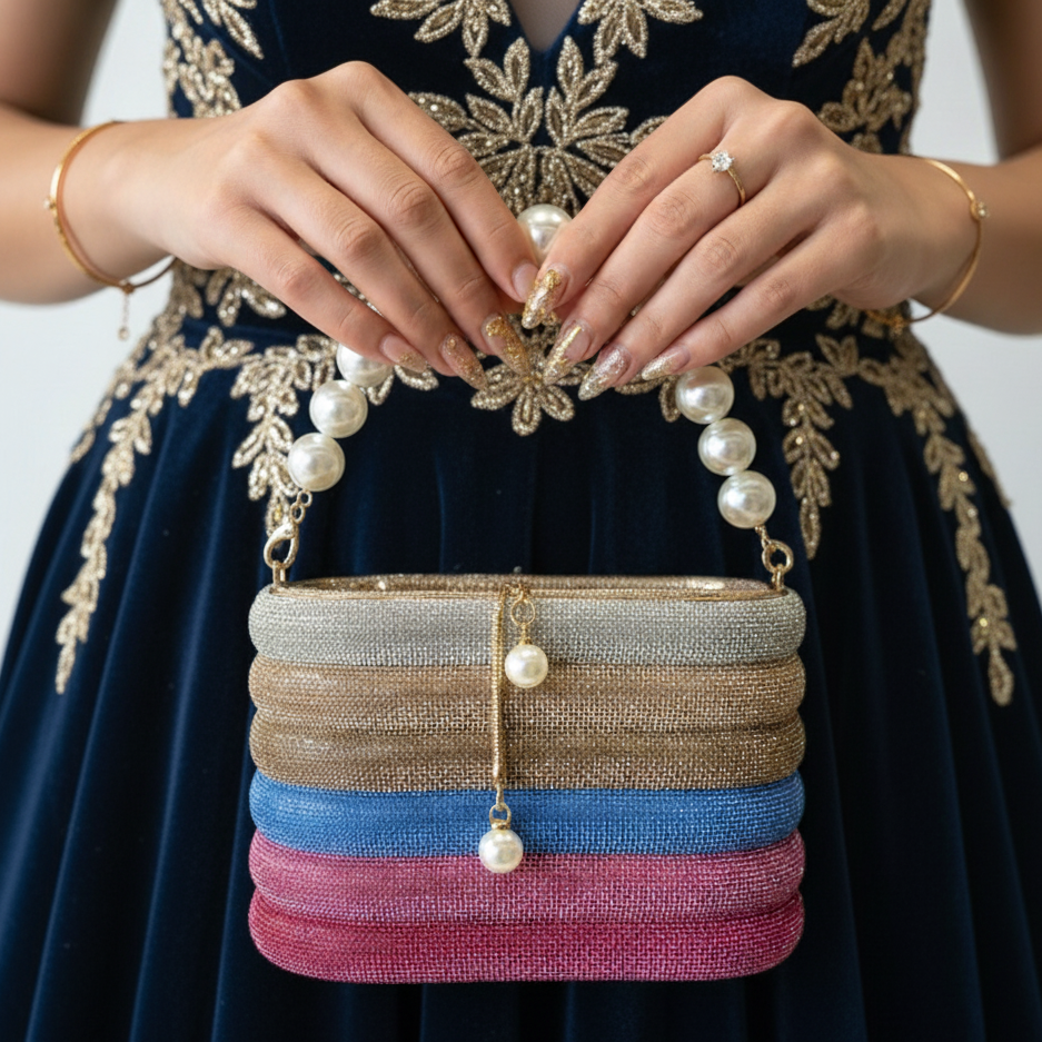 Sac en strass avec poignée en perles