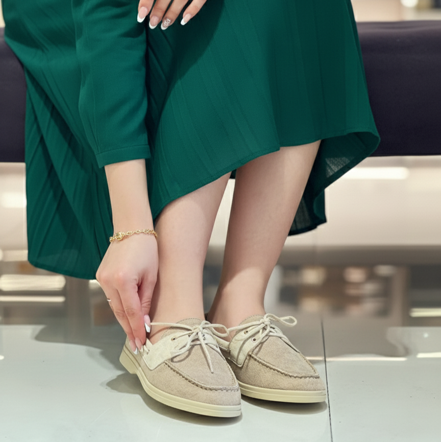 Mocassins combinés à lacets en daim