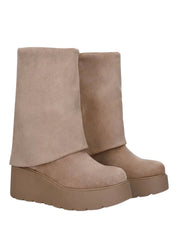 Bottines en daim à revers et talon compensé