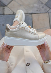 Basket plateforme or femme avec détail bijou