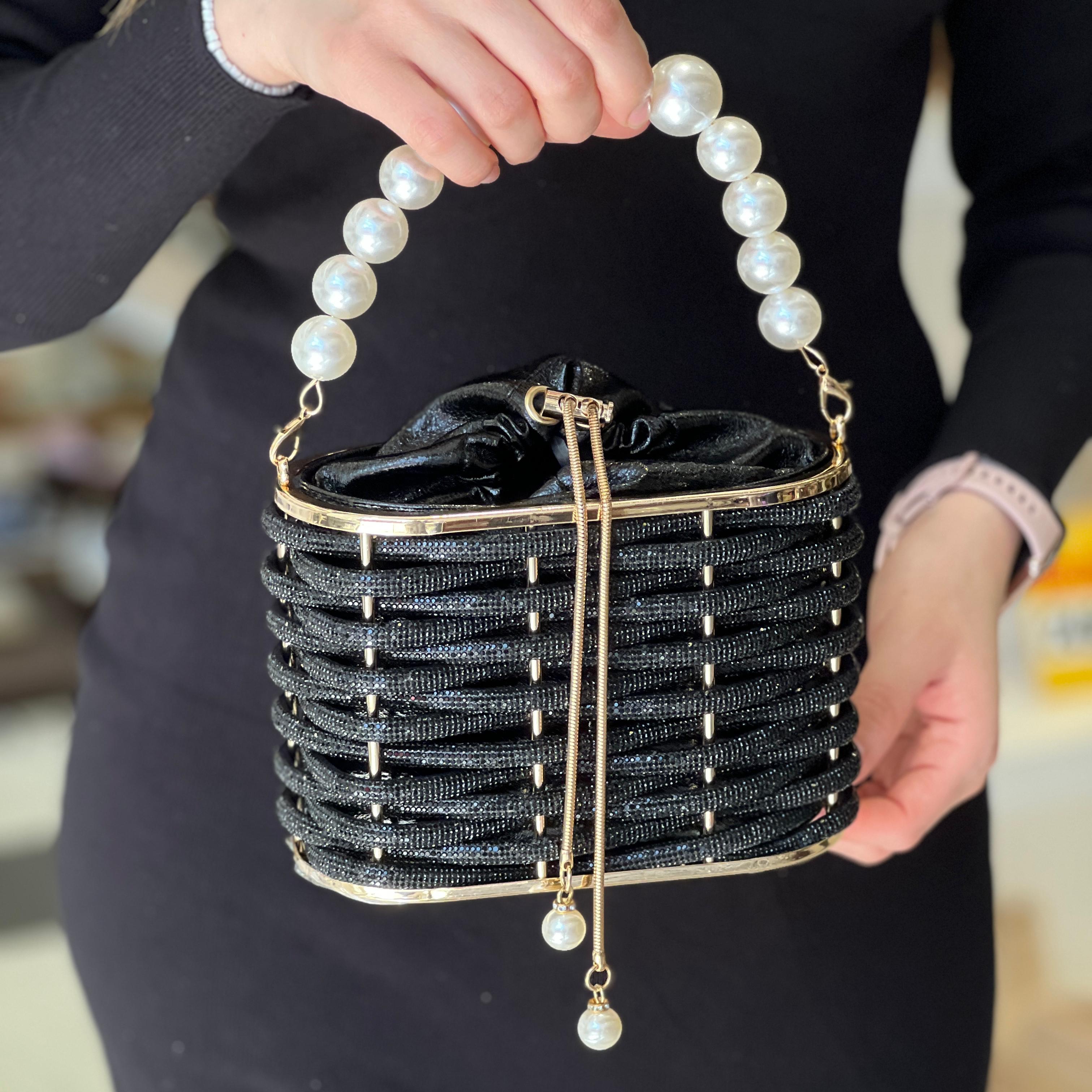 Sac à main seau de soirée de luxe pour femme avec perles