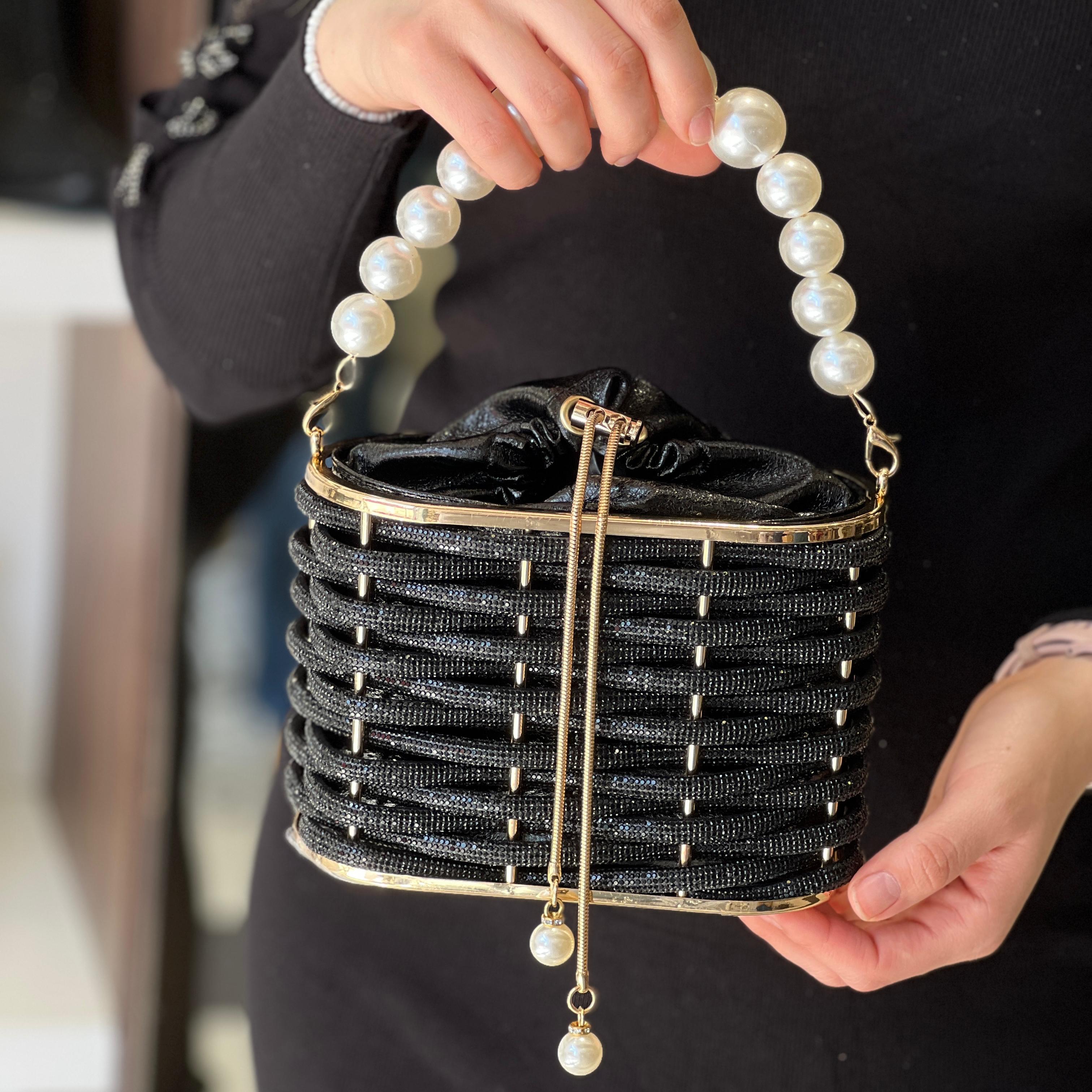 Sac à main seau de soirée de luxe pour femme avec perles