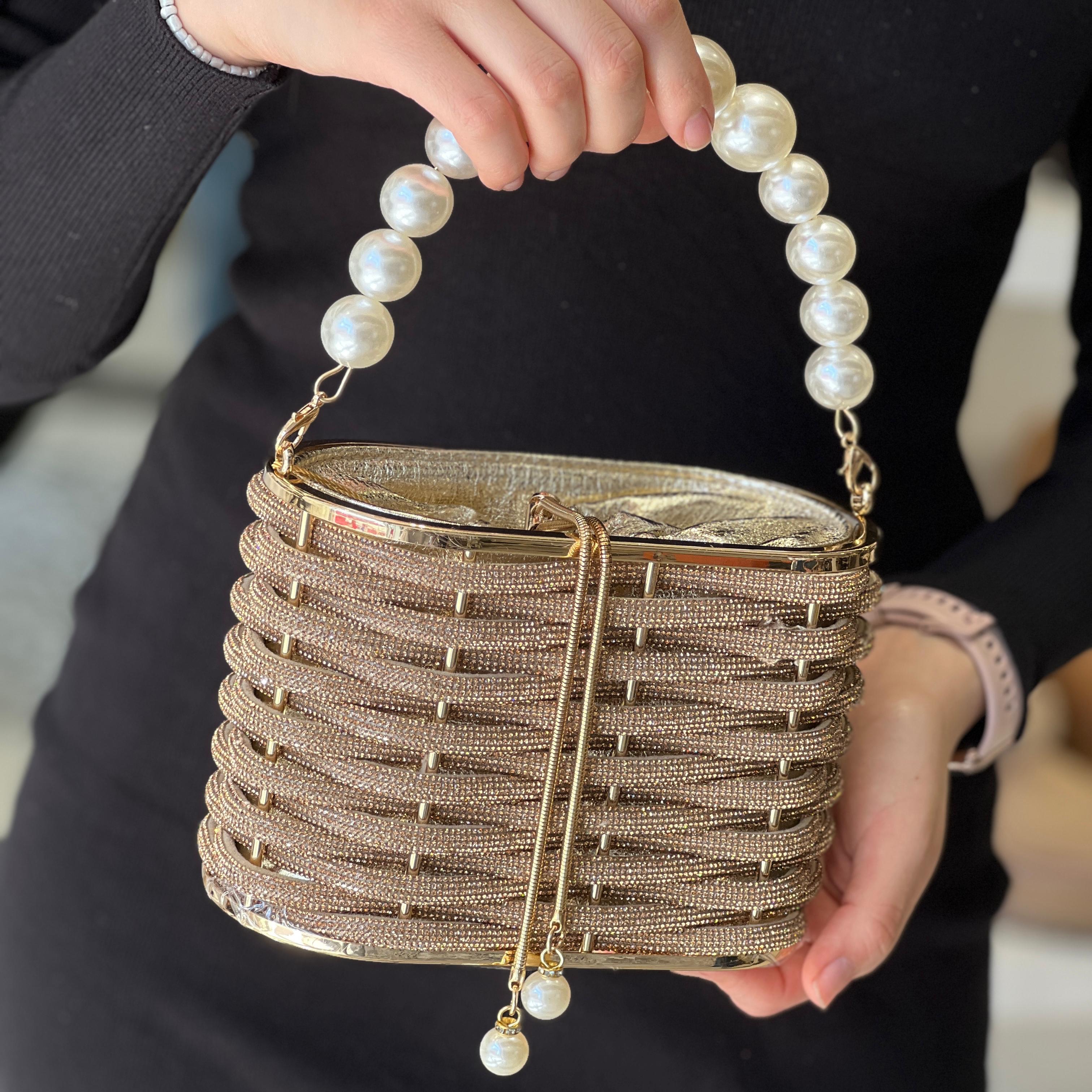 Sac à main seau de soirée de luxe pour femme avec perles