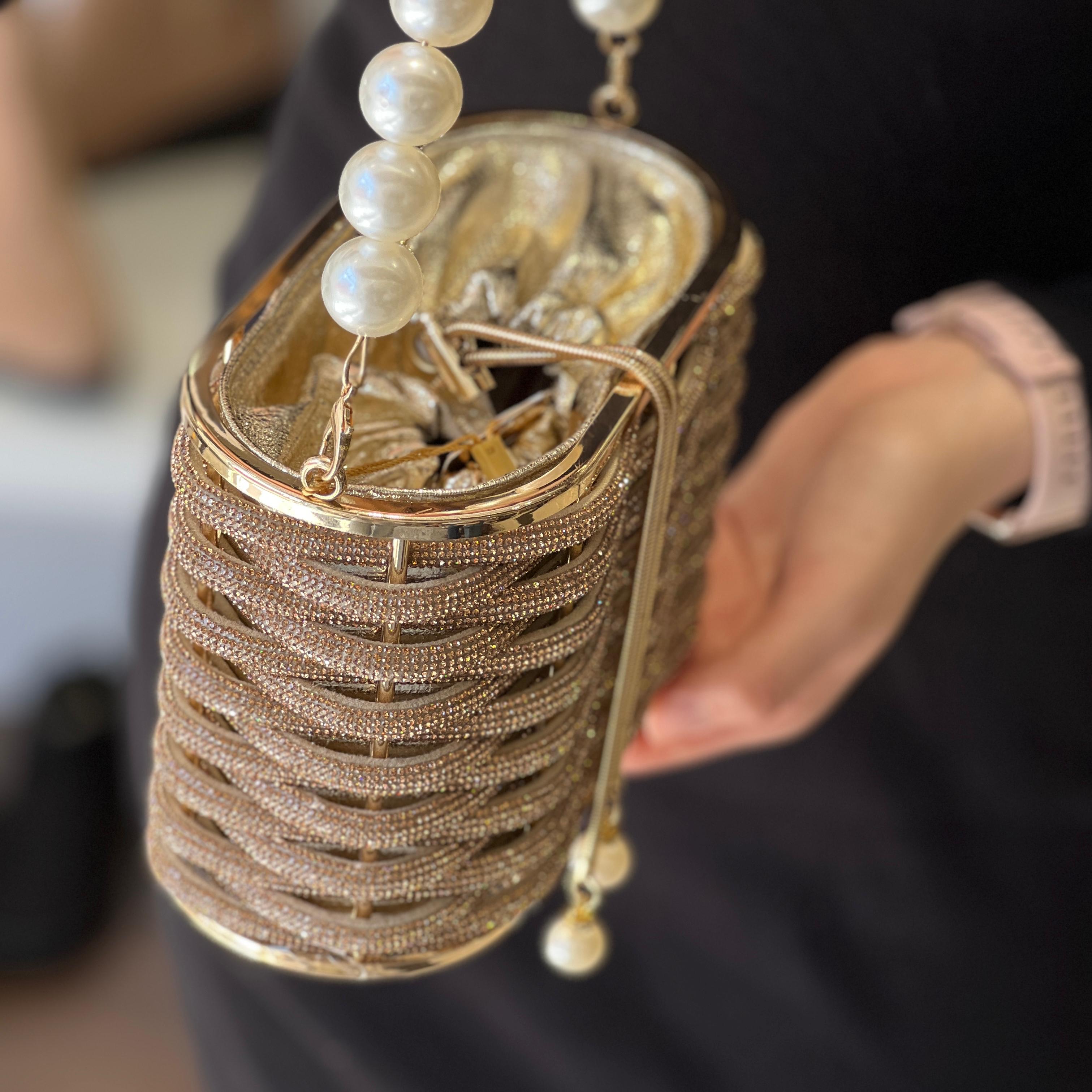 Sac à main seau de soirée de luxe pour femme avec perles