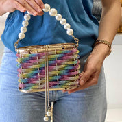 Sac à main seau de soirée de luxe pour femme avec perles
