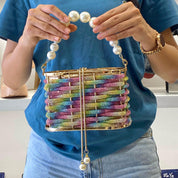 Sac à main seau de soirée de luxe pour femme avec perles