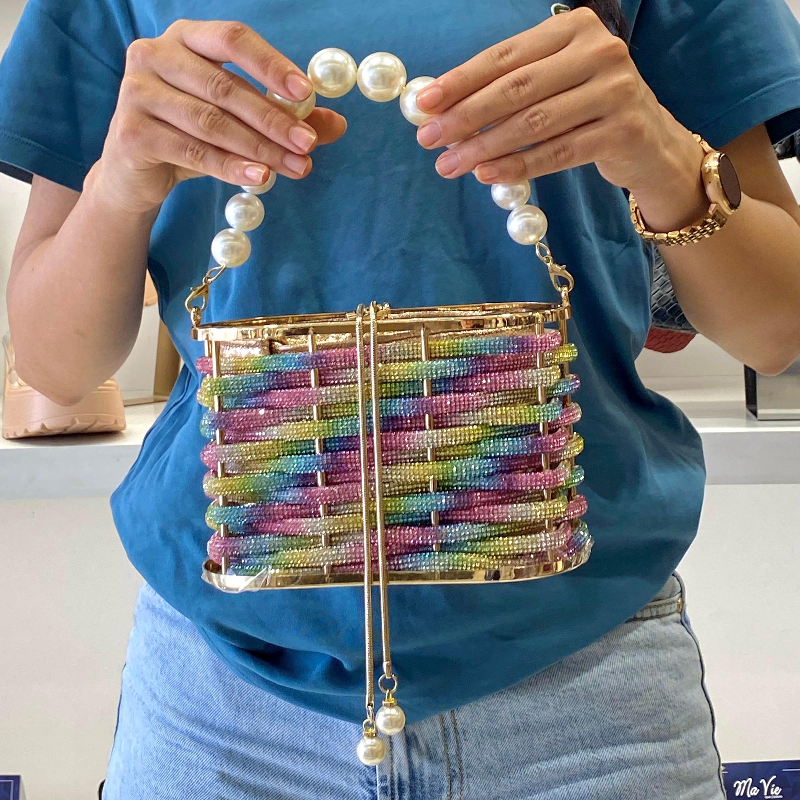 Sac à main seau de soirée de luxe pour femme avec perles