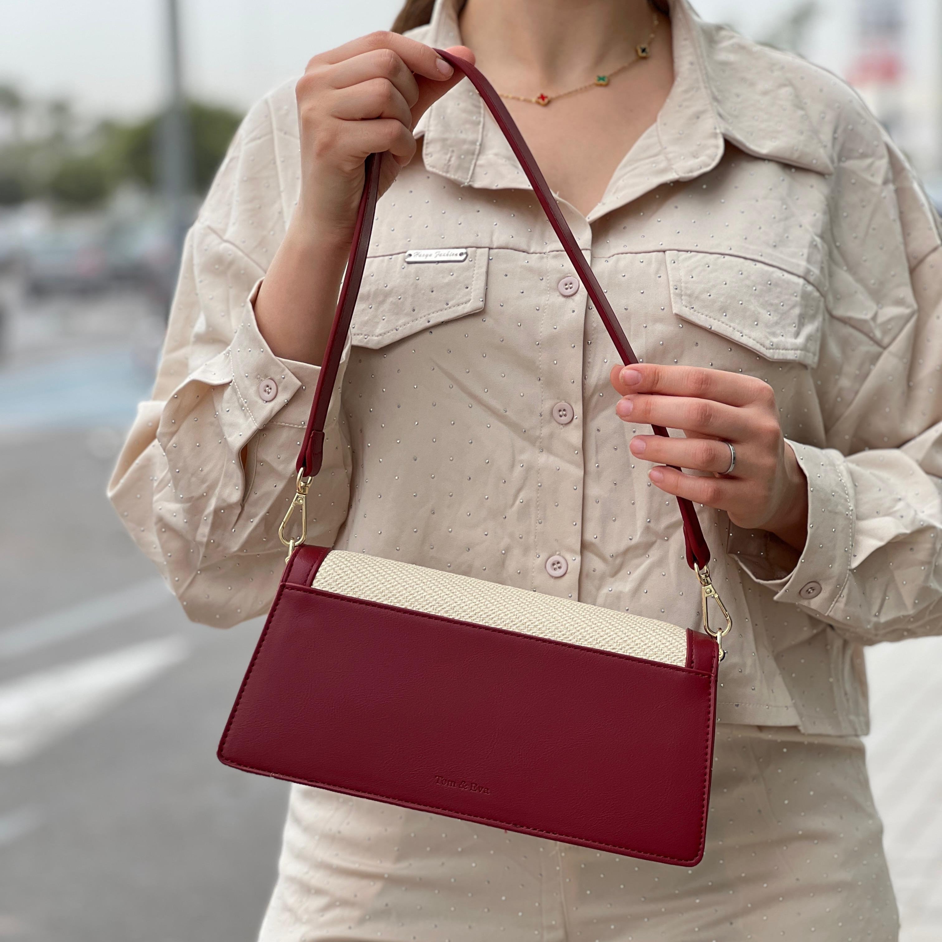 Sac à main élégant en tissu brodé et cuir