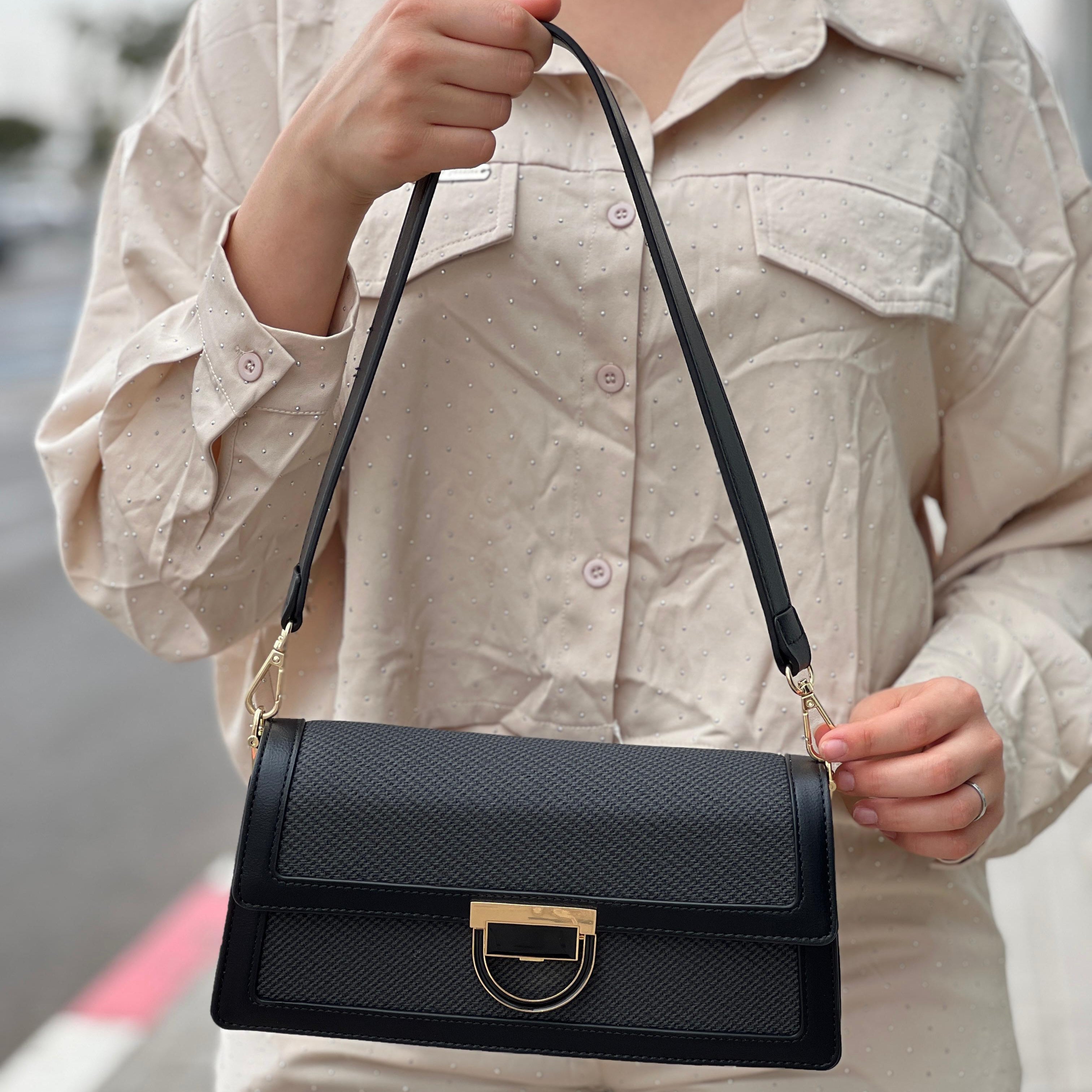 Sac à main élégant en tissu brodé et cuir