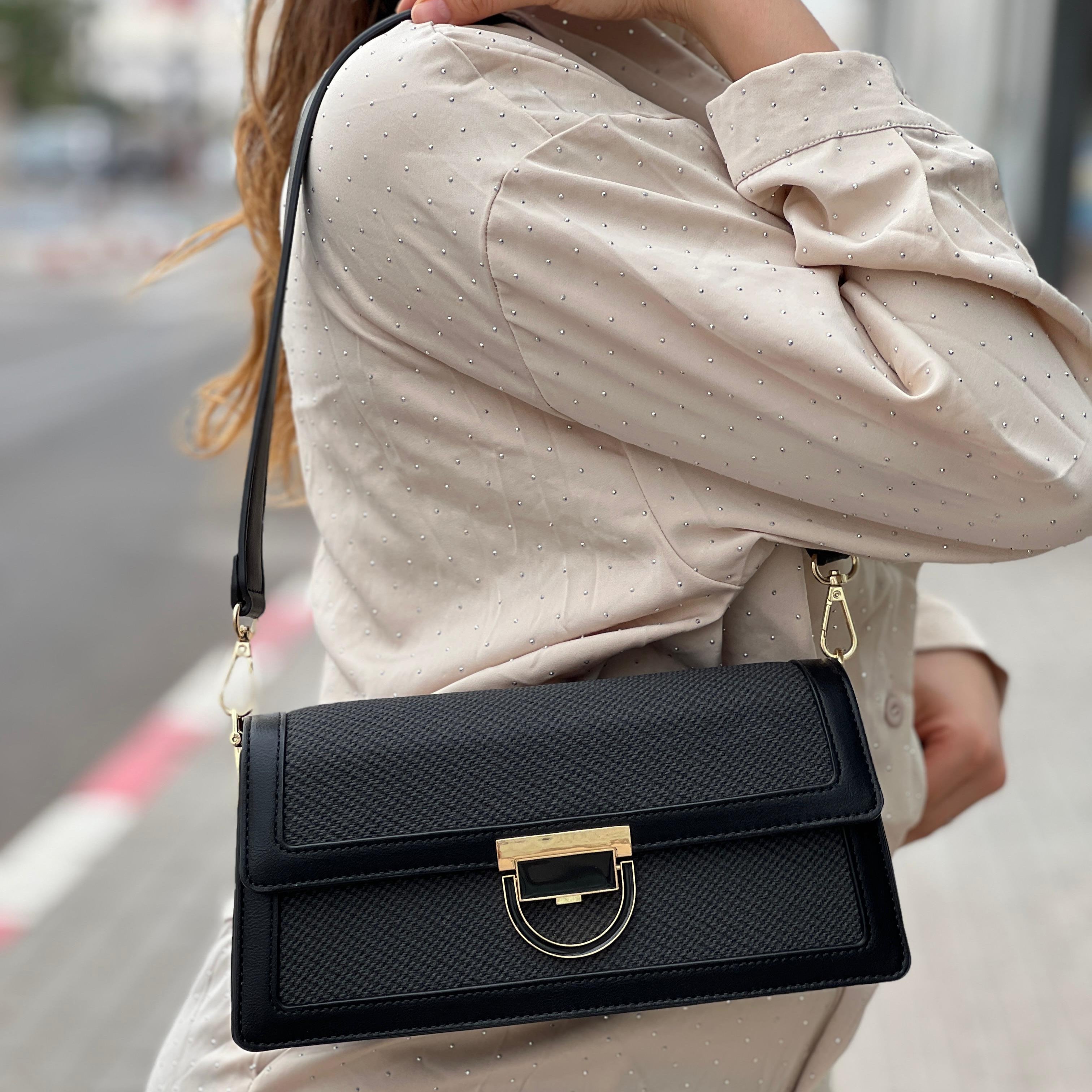 Sac à main élégant en tissu brodé et cuir