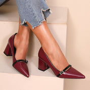 Escarpins à talons compensés en cuir avec boucles et brides