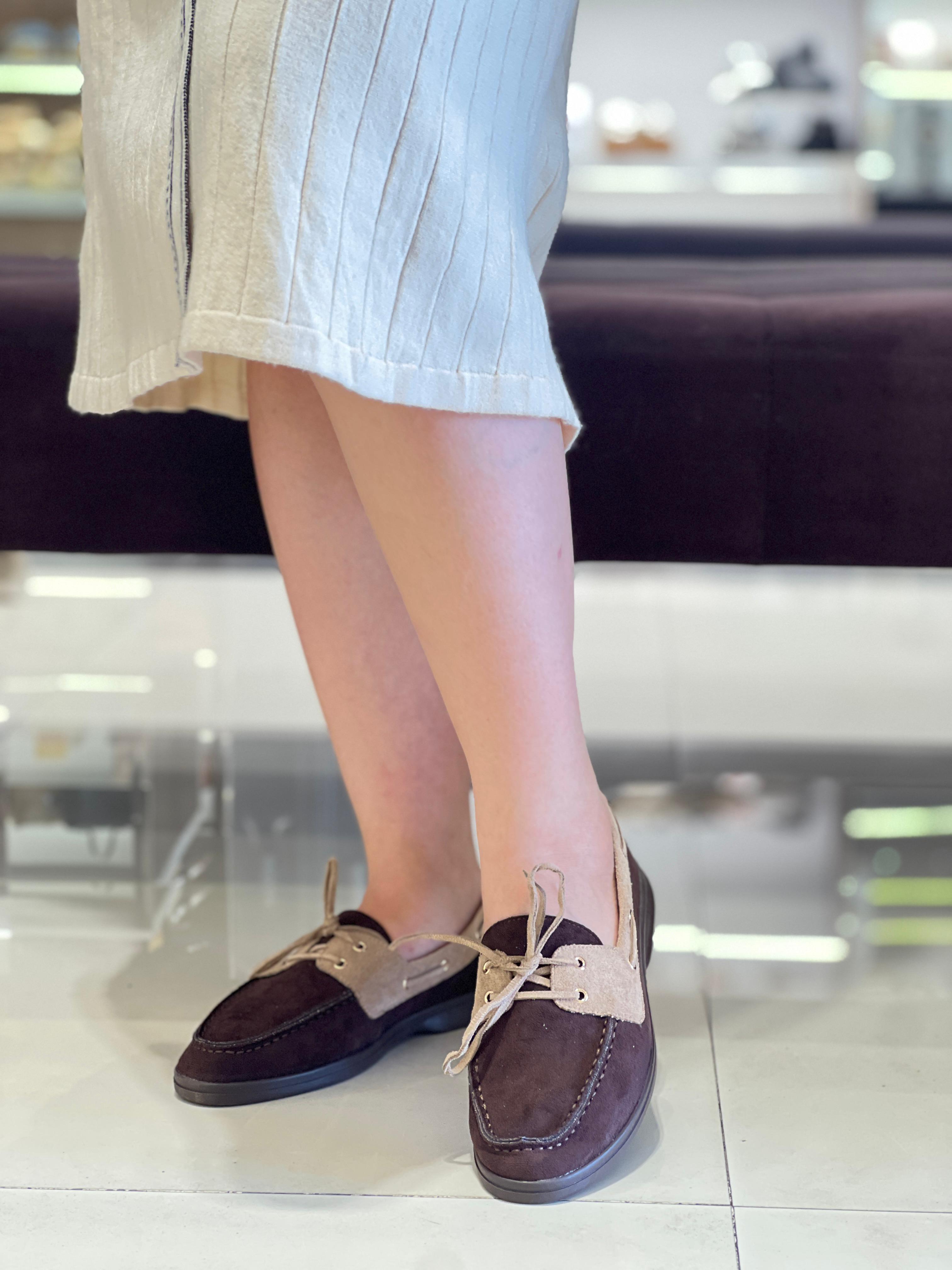 Mocassins combinés à lacets en daim