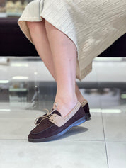 Mocassins combinés à lacets en daim