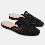 Babouche  en noir  avec détails en strass