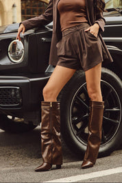 bottes à talon pour femme, tige retroussée, brides à boucles