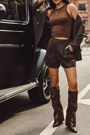 bottes à talon pour femme, tige retroussée, brides à boucles