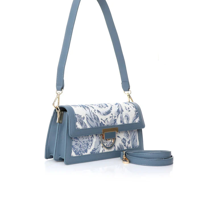 Sac à main élégant en tissu brodé et cuir