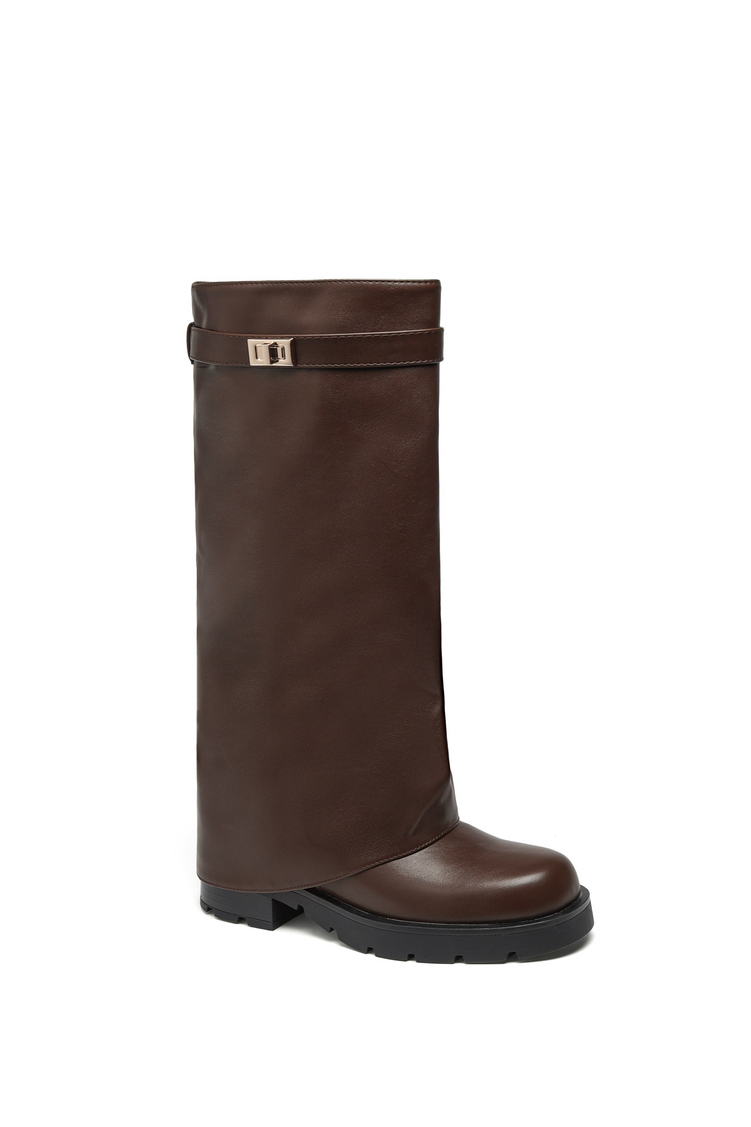 Bottes femme à revers avec détail doré et semelle crantée