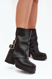 Demi botte à Talon Bloc Boucles Fermeture Éclair Noir