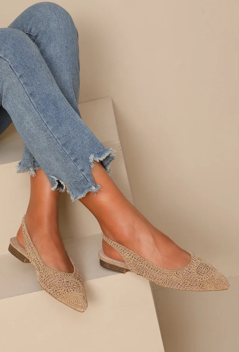 Ballerines à bride arrière ajourées Kaki à bout pointu