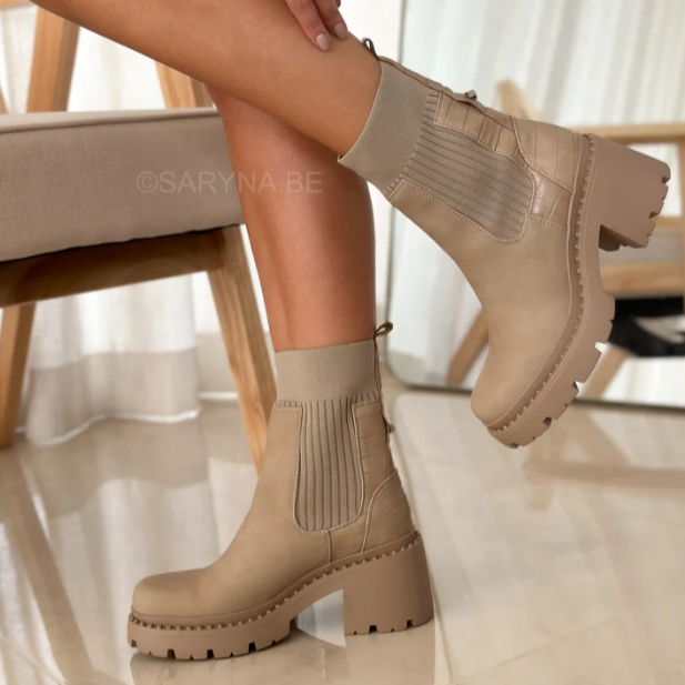 Brodequin à plateforme épaisse style chaussette à enfiler pour femme