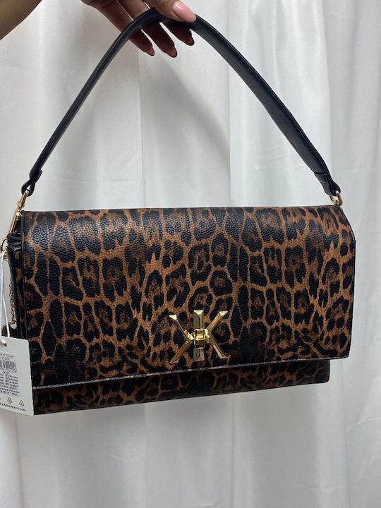 Pochette noire avec anse et bandoulière décorée de détails dorés