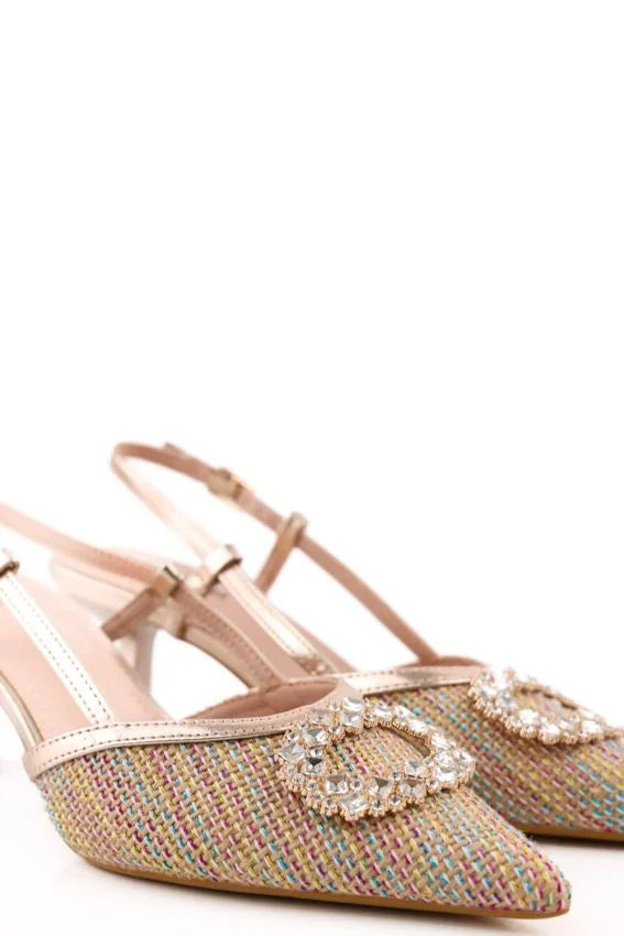 Escarpins à bride arrière avec pierres luxueuses