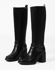 Bottes femme avec talon moyen et double sangles décoratives