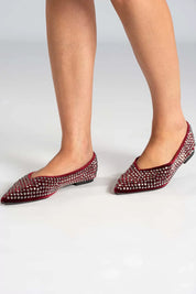 Ballerines en suédine à strass argentés et bout pointu
