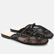 Babouche plates matière résille strassé