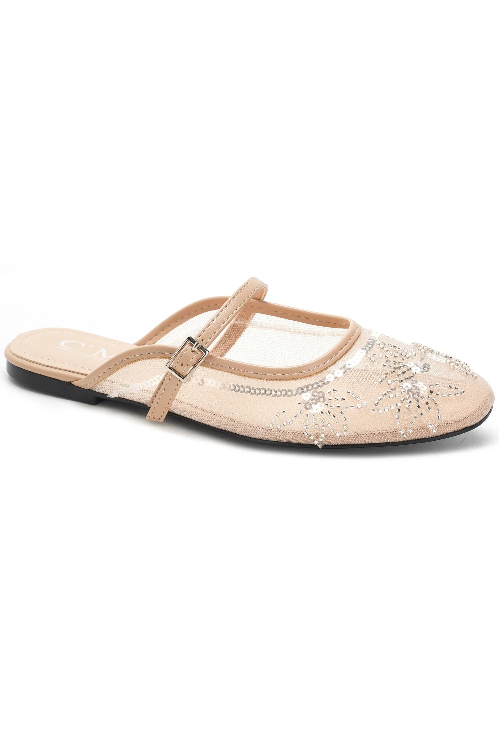 Babouche plates matière résille strassé