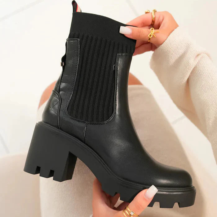 Brodequin à plateforme épaisse style chaussette à enfiler pour femme