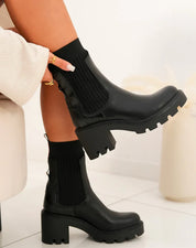 Brodequin à plateforme épaisse style chaussette à enfiler pour femme