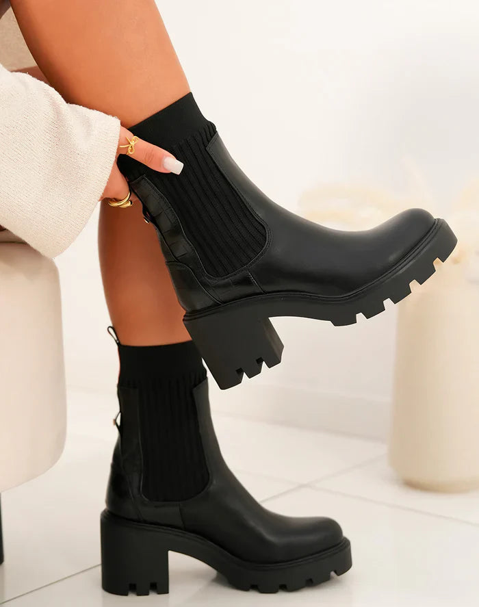 Brodequin à plateforme épaisse style chaussette à enfiler pour femme