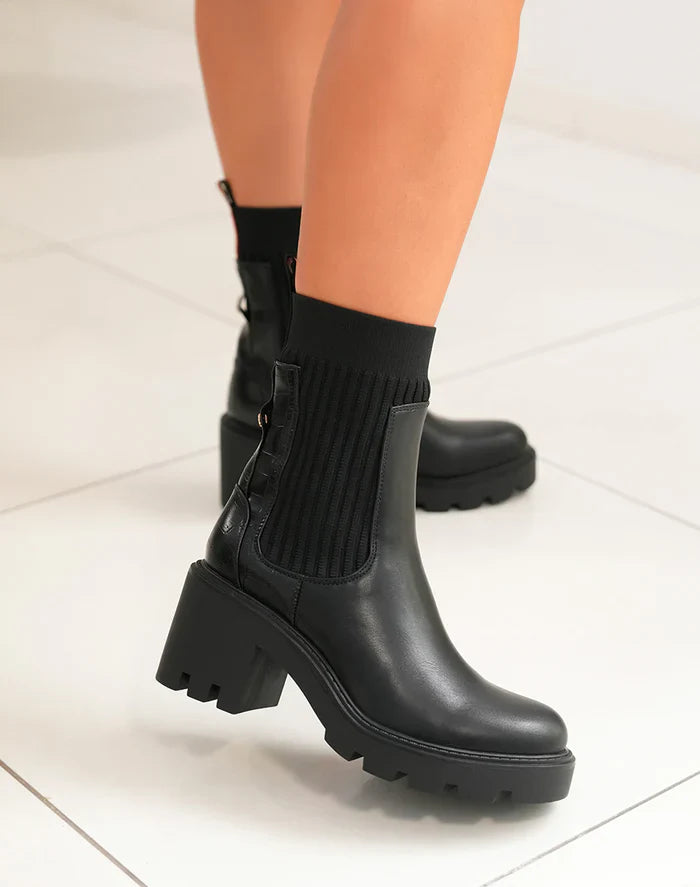 Brodequin à plateforme épaisse style chaussette à enfiler pour femme